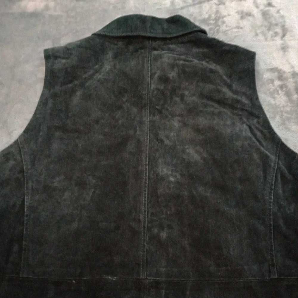 Brandon Thomas Leather Suede Leather Vest Womens XL‎ Black Zip Up Collared Moto